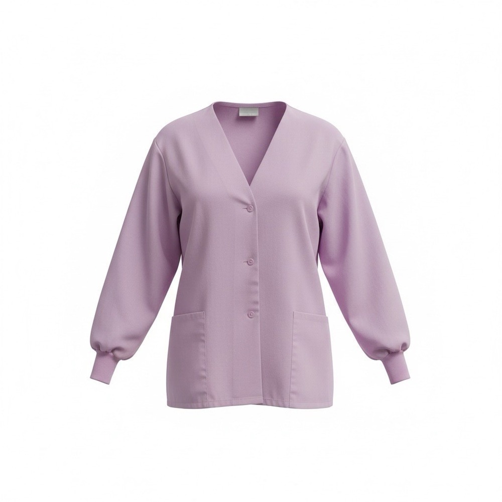 Womens Scrub Jacket Size Medium Cuffed Sleeve Snap Front 2 Pockets Light Purple